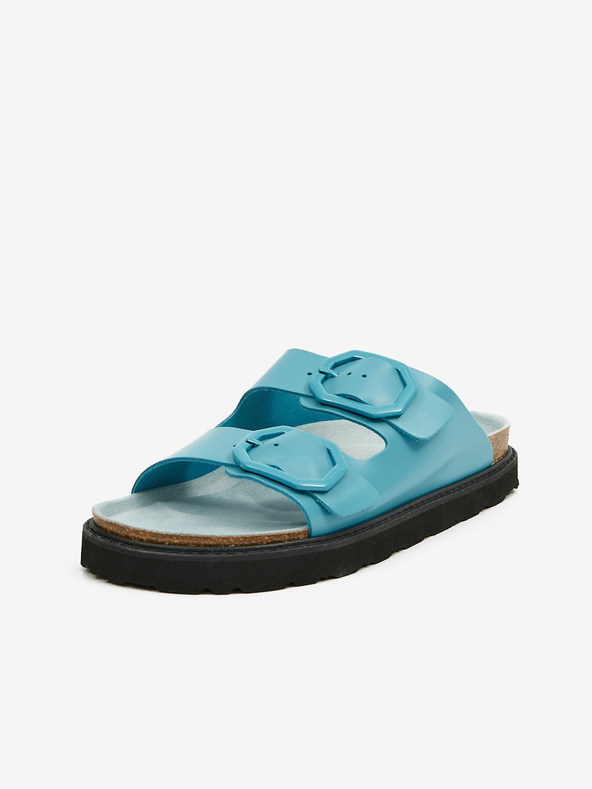 Ojju Tyrkysové dámske kožené papuče na platforme OJJU