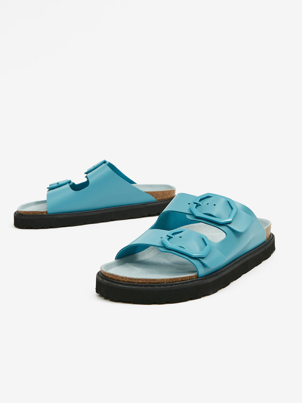 Ojju Tyrkysové dámske kožené papuče na platforme OJJU