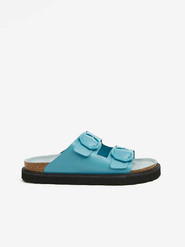 Ojju Tyrkysové dámske kožené papuče na platforme OJJU