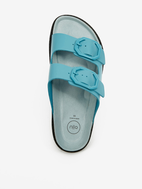 Ojju Tyrkysové dámske kožené papuče na platforme OJJU