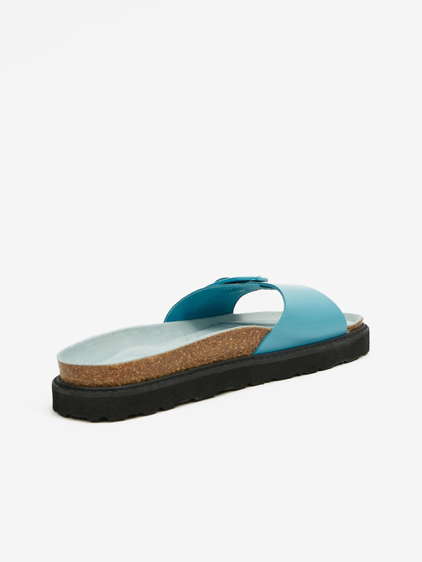 Ojju Tyrkysové dámske kožené papuče na platforme OJJU