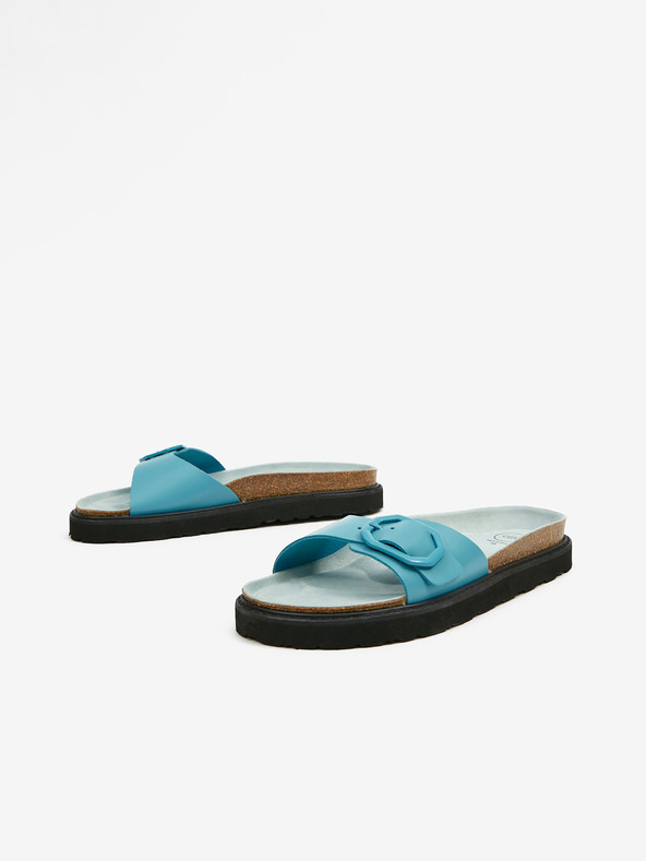 Ojju Tyrkysové dámske kožené papuče na platforme OJJU