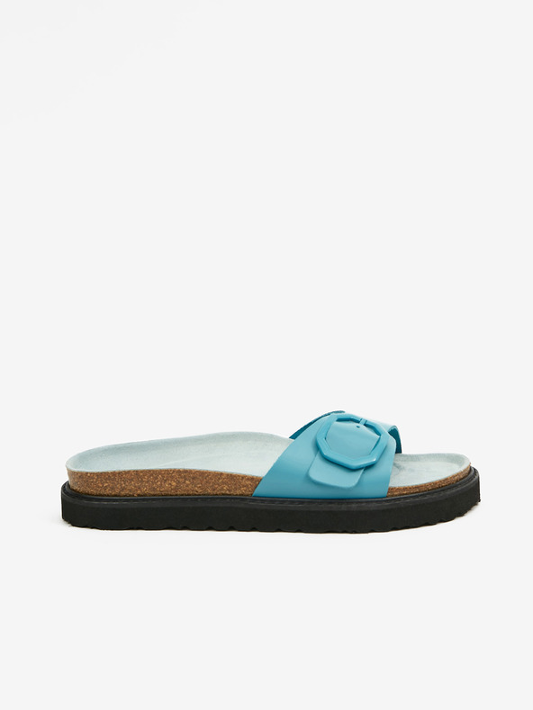 Ojju Tyrkysové dámske kožené papuče na platforme OJJU