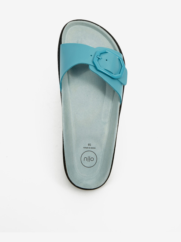 Ojju Tyrkysové dámske kožené papuče na platforme OJJU