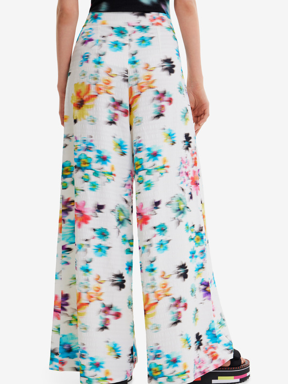 Desigual Biele Desigual Daniela dámske nohavice s kvetmi