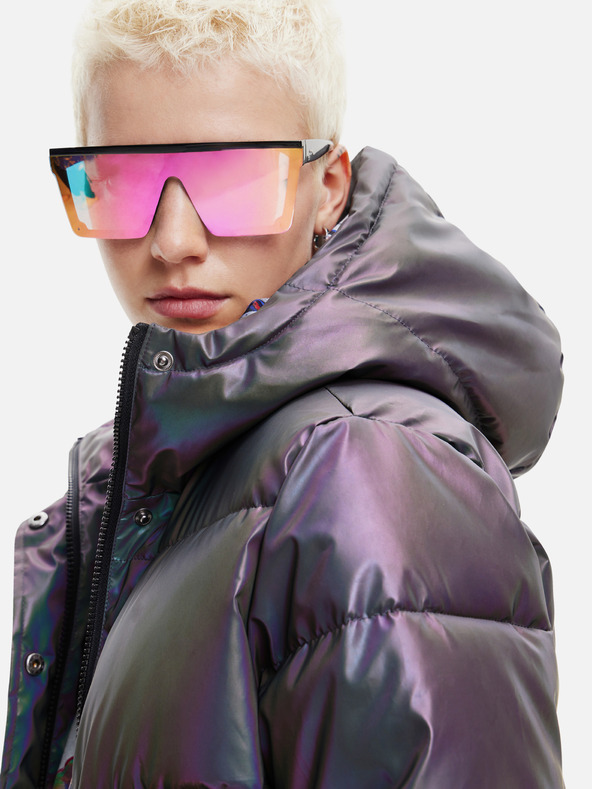 Desigual Šedá dámska prešívaná bunda s metalickými prvkami Desigual Re