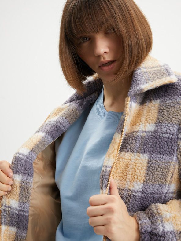 O'Neill Šedá a oranžová flísová kockovaná mikina na zips O'Neill Check