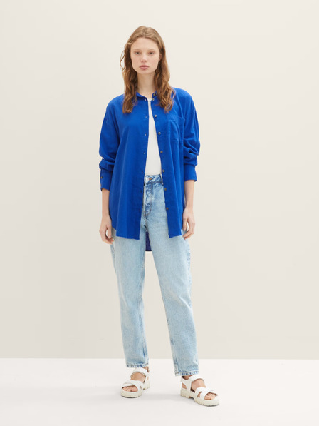 Tom Tailor Denim Modrá dámska ľanová košeľa Tom Tailor Denim