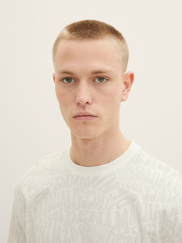 Tom Tailor Denim Krémové pánske vzorované tričko Tom Tailor Denim