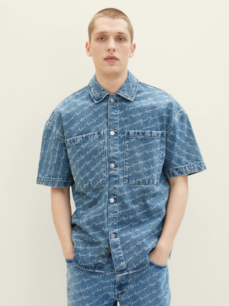 Tom Tailor Denim Modrá pánska vzorovaná džínsová košeľa Tom Tailor Denim