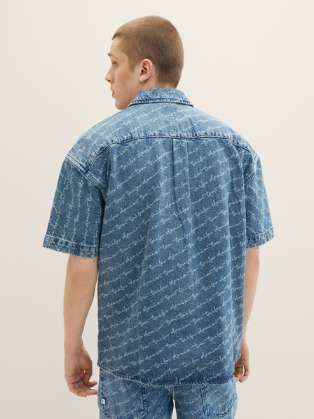 Tom Tailor Denim Modrá pánska vzorovaná džínsová košeľa Tom Tailor Denim
