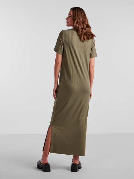 Pieces Khaki dámske základné maxi šaty Pieces Kylie
