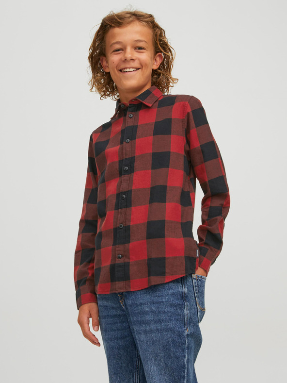 Jack & Jones Čierno-červená pánska kockovaná košeľa Jack & Jones Gingham