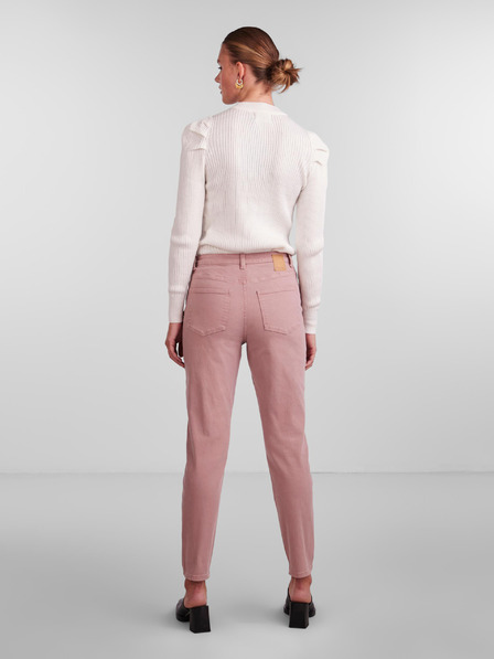 Pieces Ružové dámske džínsy Mom Fit Pieces Kesia