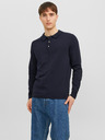 Jack & Jones Tmavomodré pánske pletené polo tričko s dlhým rukávom Jack & Jones Blaigor