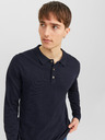 Jack & Jones Tmavomodré pánske pletené polo tričko s dlhým rukávom Jack & Jones Blaigor