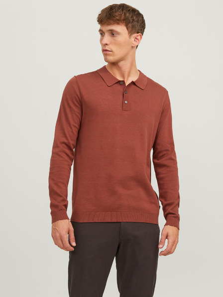 Jack & Jones Tehlové pánske pletené polo tričko s dlhým rukávom Jack & Jones Blaigor