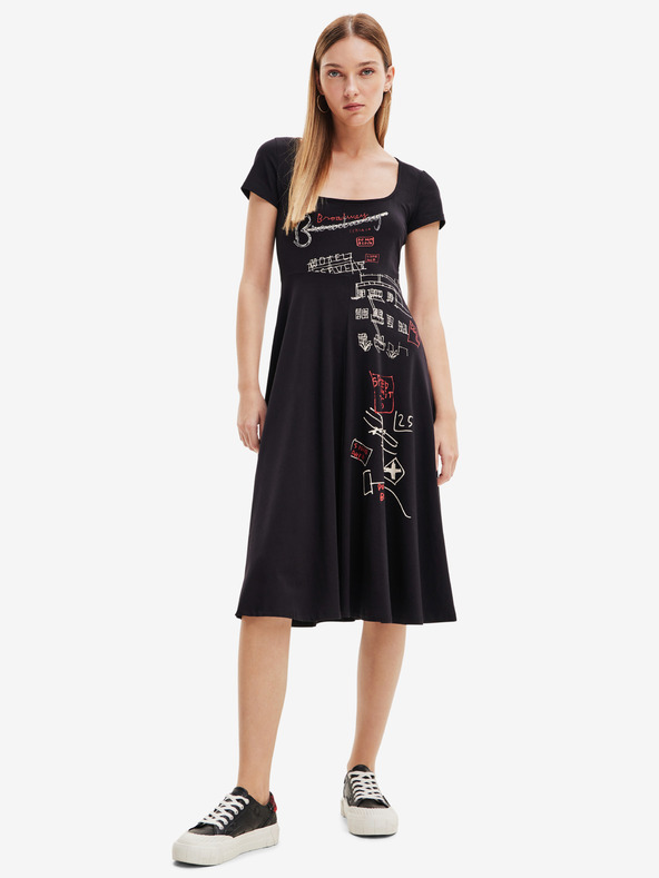 Desigual Čierne dámske vzorované šaty Desigual Broadway Road