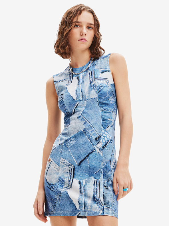 Desigual Modré dámske vzorované mini šaty Desigual Denam
