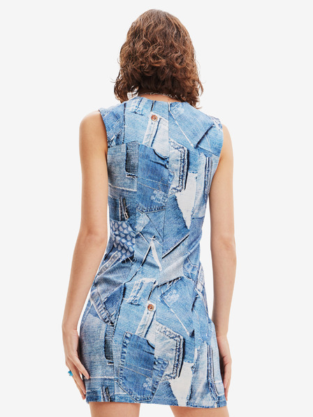 Desigual Modré dámske vzorované mini šaty Desigual Denam