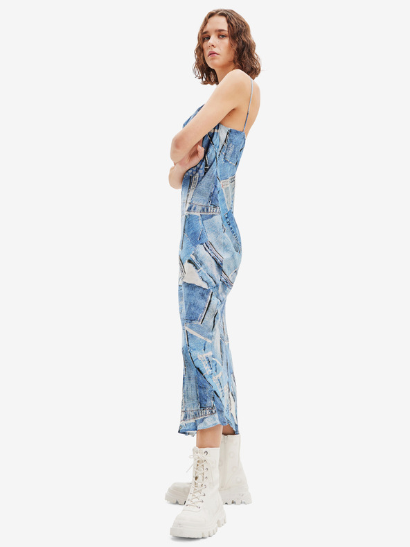 Desigual Modré dámske vzorované maxi šaty Desigual Mississippi