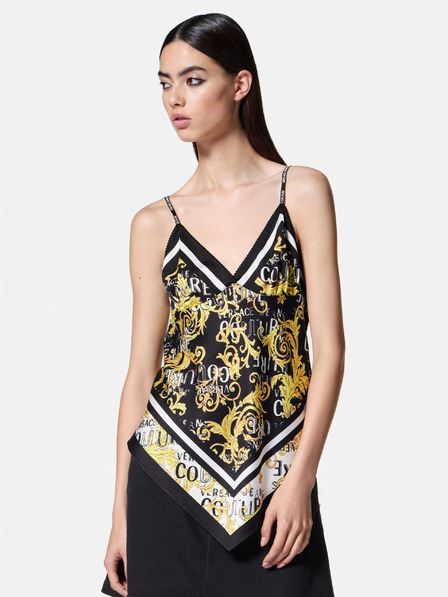 Versace Jeans Couture Čierny dámsky vzorovaný saténový top Versace Jeans Couture