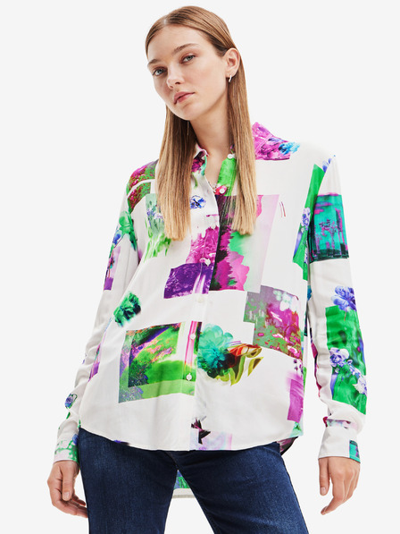 Desigual Zeleno-biele dámske vzorované tričko Desigual Trieste