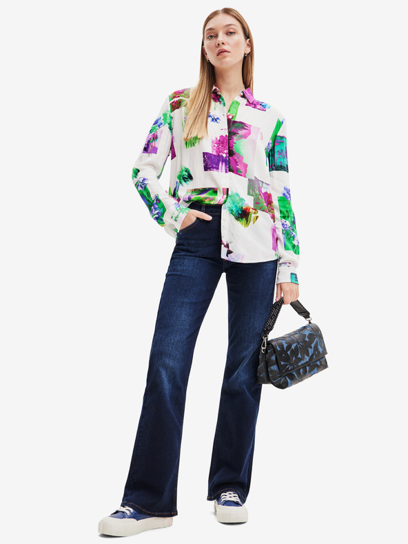 Desigual Zeleno-biele dámske vzorované tričko Desigual Trieste