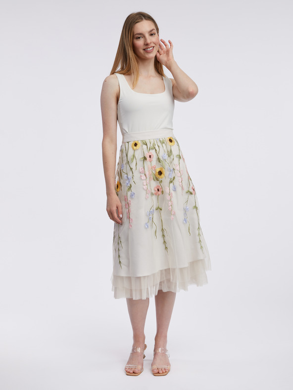 Orsay Krémová dámska kvetinová midi sukňa ORSAY