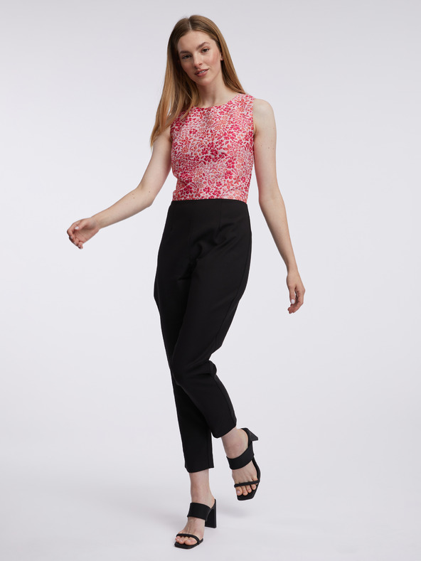 Orsay Ružovo-čierny dámsky kvetinový overal ORSAY