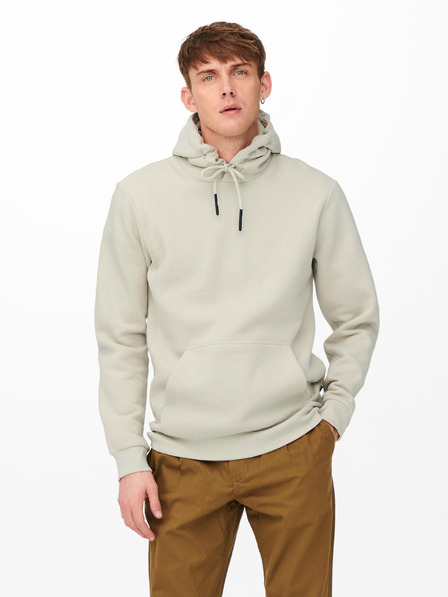 ONLY & SONS Béžová pánska basic mikina s kapucňou ONLY & SONS Ceres