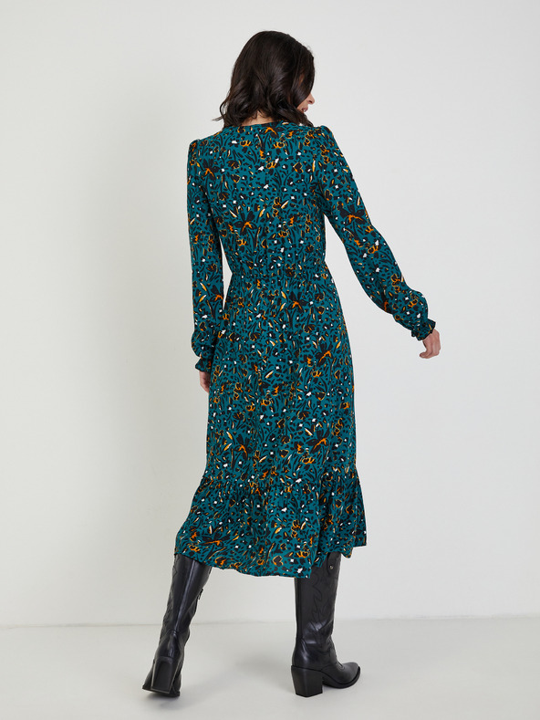 Orsay Tmavo zelené dámske vzorované midi šaty ORSAY
