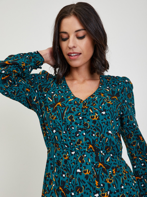 Orsay Tmavo zelené dámske vzorované midi šaty ORSAY