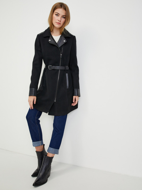 Orsay Čierny dámsky zimný kabát s vlnou ORSAY