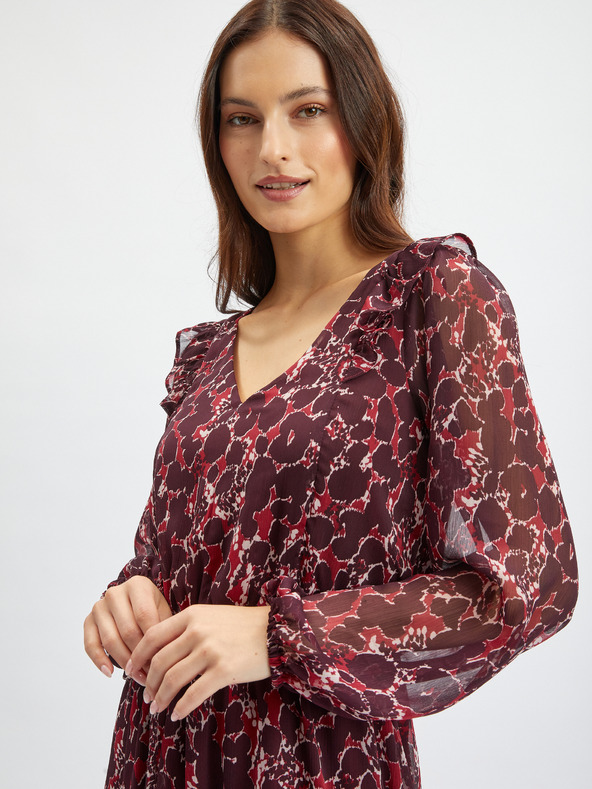 Orsay Bordové dámske vzorované šaty ORSAY