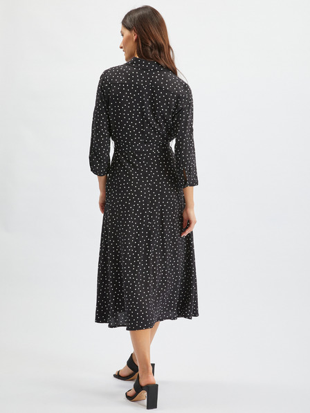 Orsay Čierne dámske bodkované košeľové midi šaty ORSAY