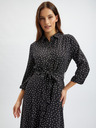 Orsay Čierne dámske bodkované košeľové midi šaty ORSAY