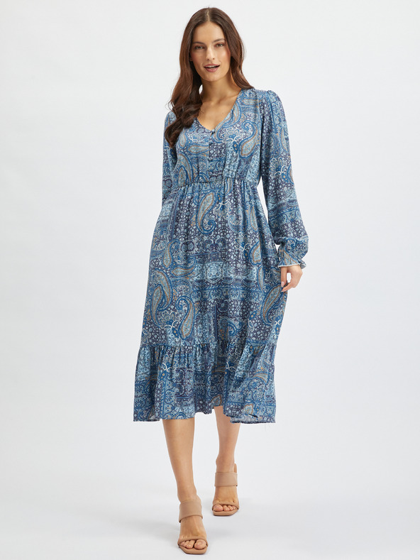 Orsay Modré dámske vzorované midi šaty ORSAY