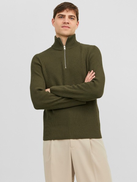 Jack & Jones Khaki pánsky rebrovaný sveter Jack & Jones Perfect