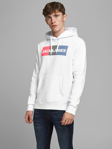 Jack & Jones Biela pánska mikina s kapucňou Jack & Jones Corp