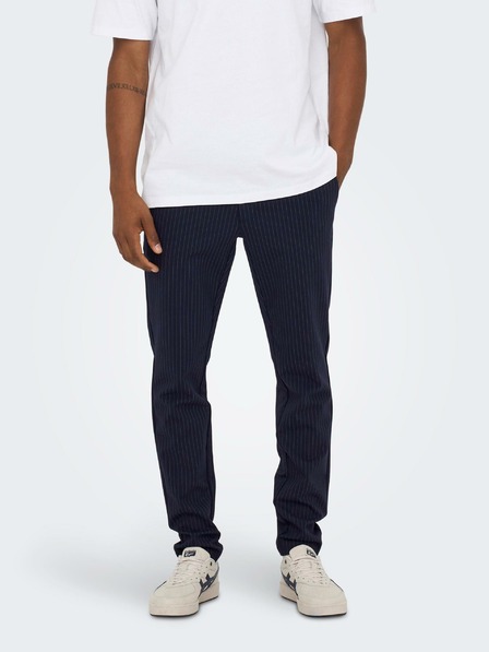 ONLY & SONS Tmavomodré pánske pruhované chino nohavice ONLY & SONS Mark