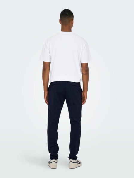 ONLY & SONS Tmavomodré pánske pruhované chino nohavice ONLY & SONS Mark