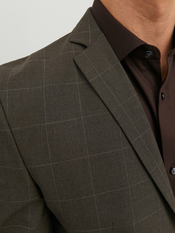 Jack & Jones Tmavohnedé pánske sako Jack & Jones Solaris Plaid Blazer