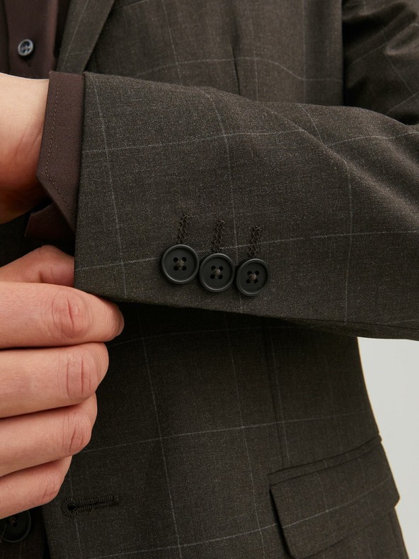 Jack & Jones Tmavohnedé pánske sako Jack & Jones Solaris Plaid Blazer