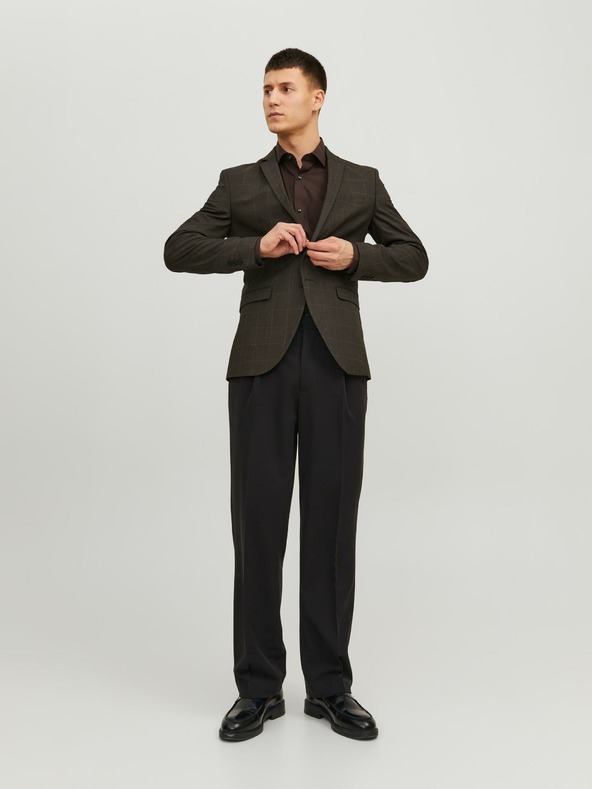 Jack & Jones Tmavohnedé pánske sako Jack & Jones Solaris Plaid Blazer