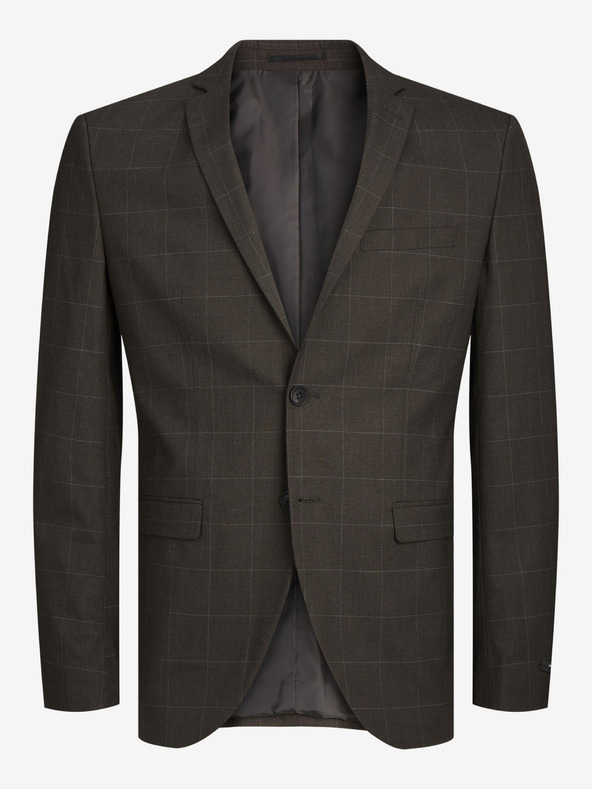Jack & Jones Tmavohnedé pánske sako Jack & Jones Solaris Plaid Blazer