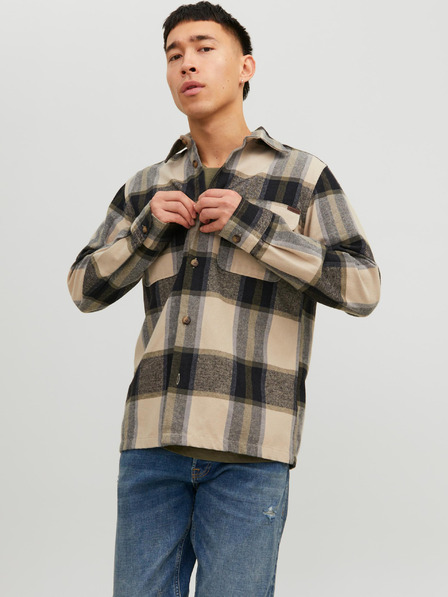 Jack & Jones Jack & Jones Darren Beige Pánska kockovaná košeľa