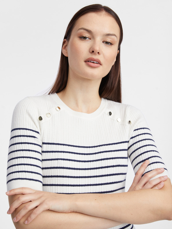 Orsay Biele dámske pruhované svetrové šaty ORSAY