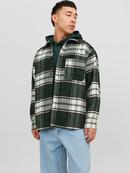 Jack & Jones Tmavozelená pánska košeľa Jack & Jones Zac Plaid Outerwear Shirt