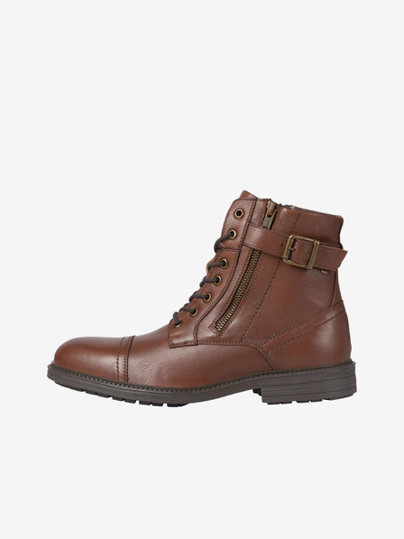 Jack & Jones Hnedé pánske kožené zimné členkové topánky Jack & Jones Holland
